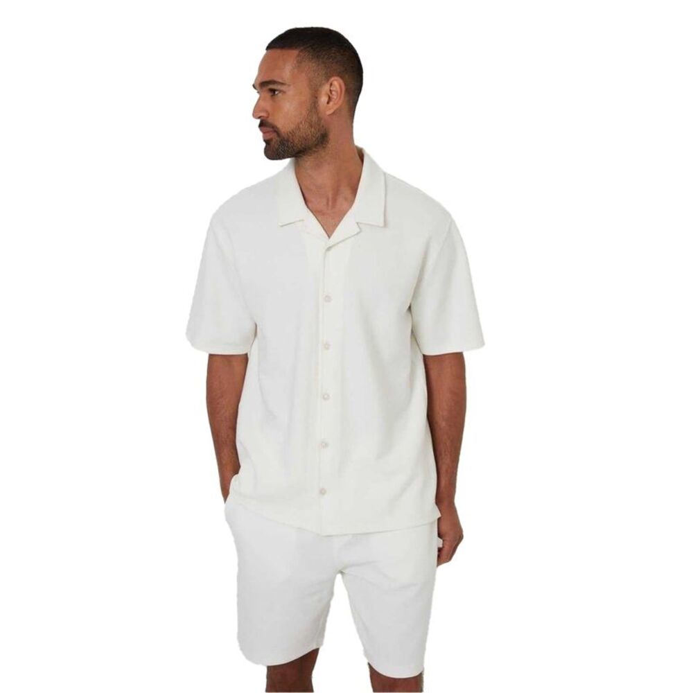 Threadbare Mens Embley Solid Relaxed Fit Shirt / Ecru